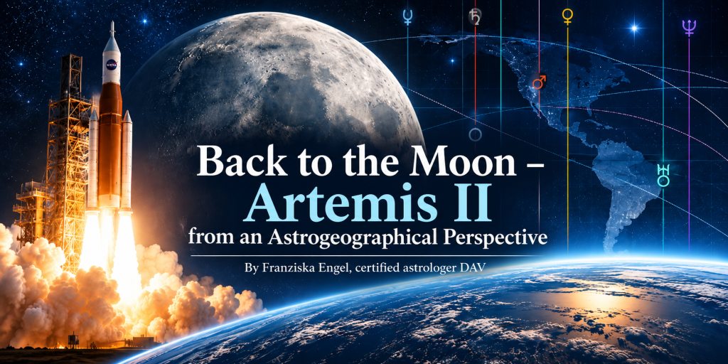 Back to the Moon – Artemis II: featured image combining a lunar mission, the Moon and astrogeographical map lines.